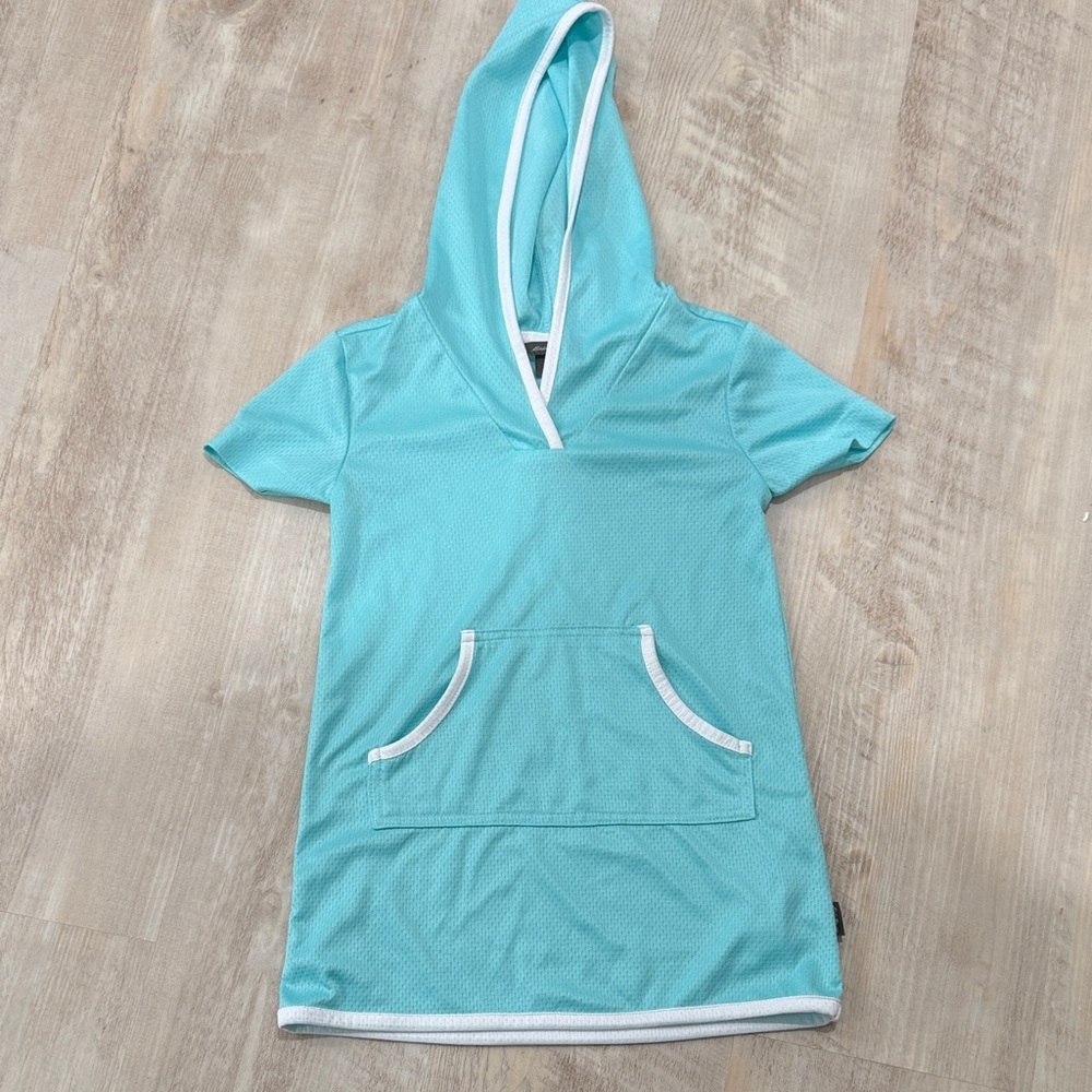 Aqua Hooded Short Sleeve Top